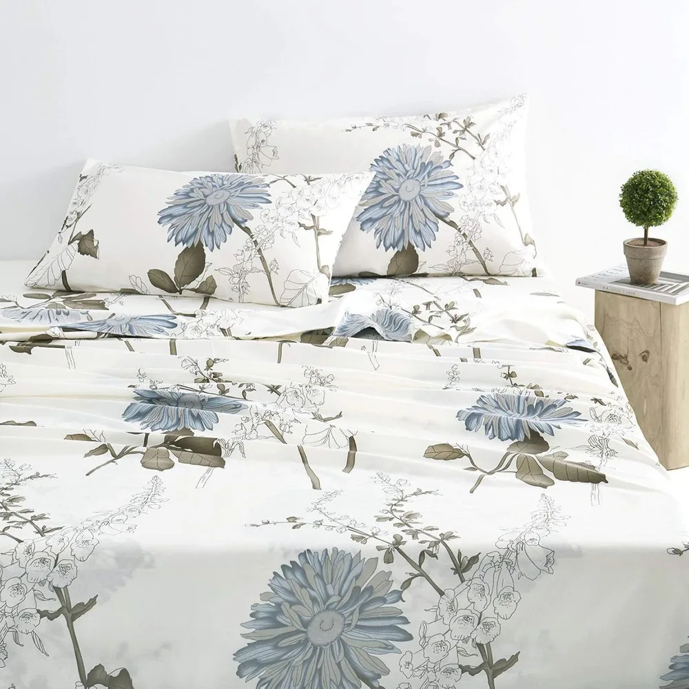 

Cotton Vintage Floral Bed Sheets Set, 4-Piece, Shabby Chic Cottage Style