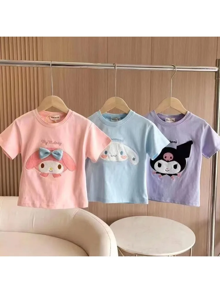2026 Nieuwe Cartoon Sanrio Kuromi My Melody Cinnamoroll Meisjes Korte Mouw T-shirt Zomer Kawaii Kinderkleding Geschenken 90-140 cm - afbeelding 2