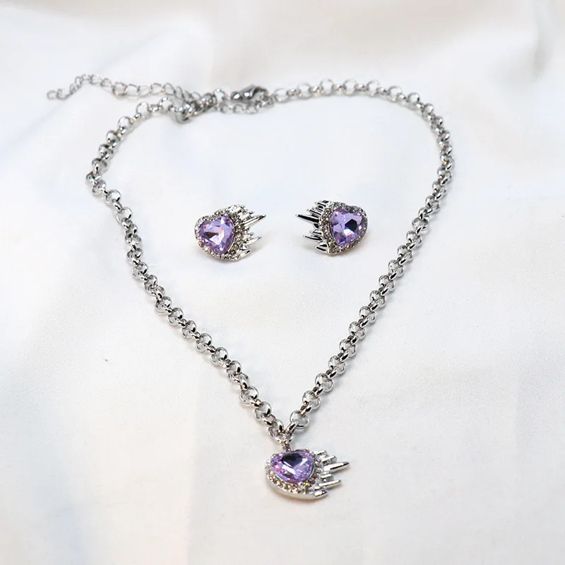 Lcr الأوروبية والأمريكية الجديدة الأرجواني القلب قلادة، سوبر الجنية مثل الحد الأدنى نمط الأقراط، العصرية Ins الإنترنت المشاهير الأزياء الرجعية الأقراط، قلادة الأبيض K