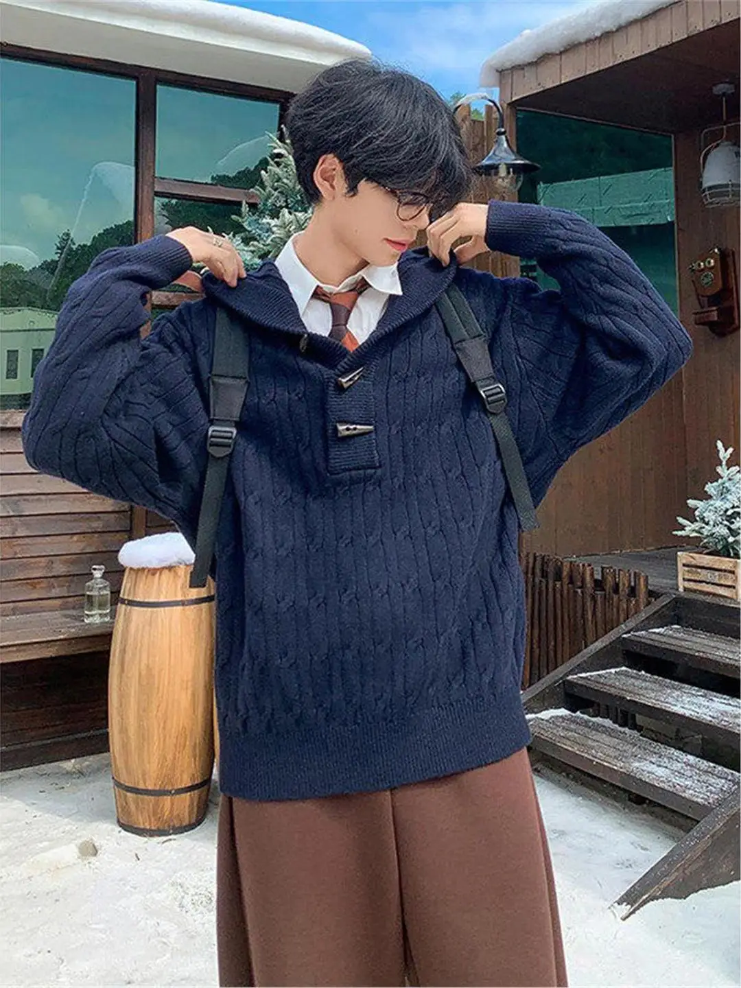 

Men's Casual Knitted Hat Sweatirt with Button Loose Fit Knitted Coat Vintage Sle Winter Faion Ci Youth Long Sve