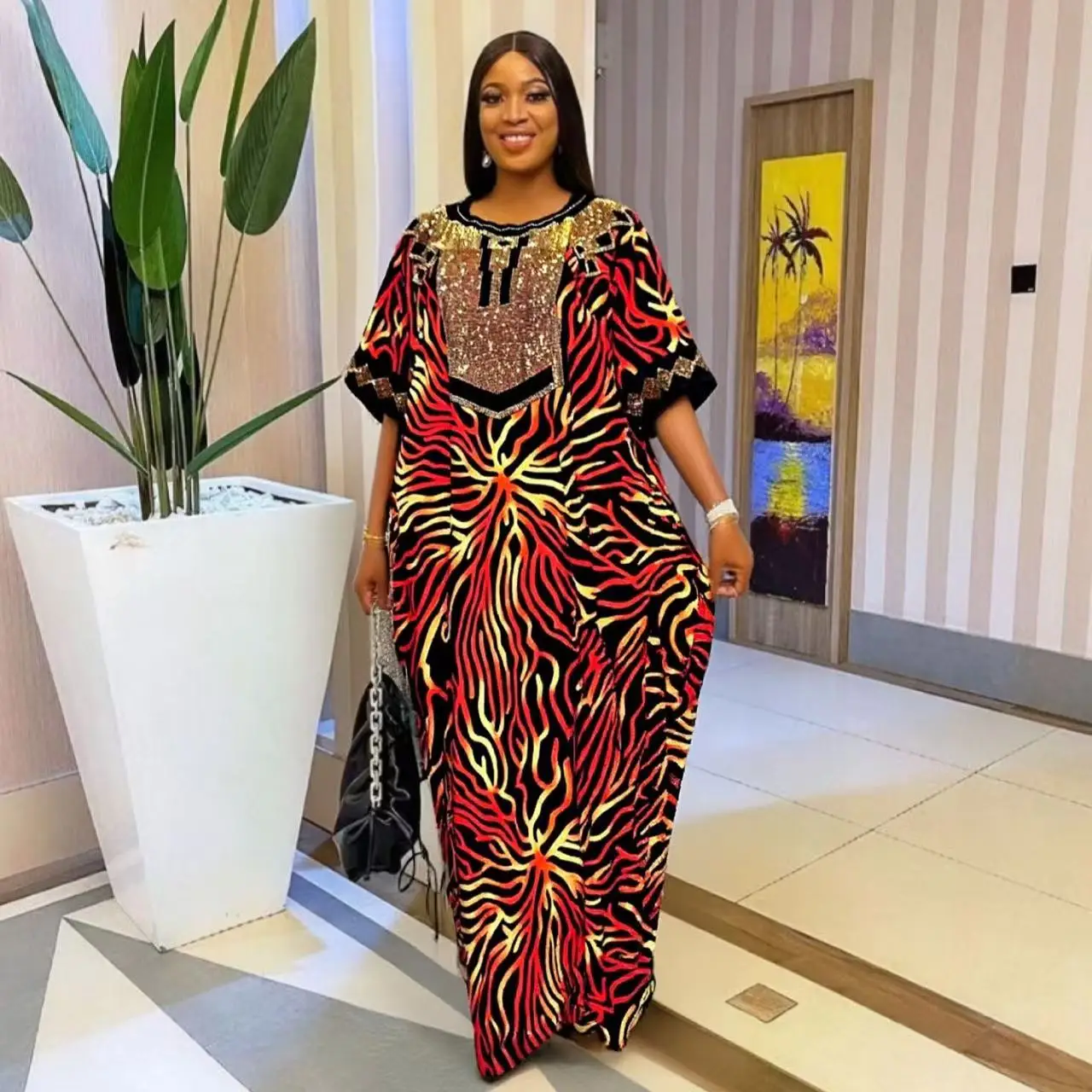 

2025 новое модное летнее платье больших размеров для тяжелых вечеринок в этническом стиле, длинное платье в африканском стиле с бриллиантовым принтом, женское платье Bubu