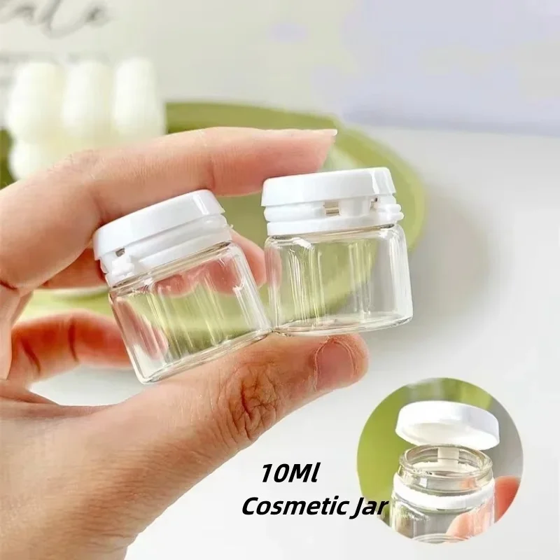 2Pcs Compact Face Cream Jar 10/5Ml Empty Bottle Glass Facial Mask Wide Mouth Flap Bottles Cosmetics Skincare Refillable Bottles