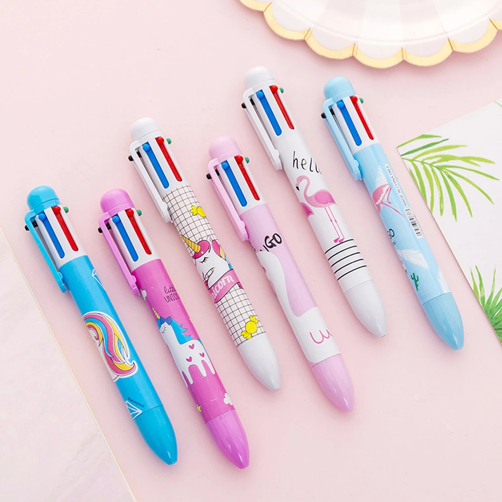

30 Pcs Plastic Pens with Multi-color Models 6 in 1 Multi-colored Ballpoint Pen Push Type Pen Stationery School Office Tools