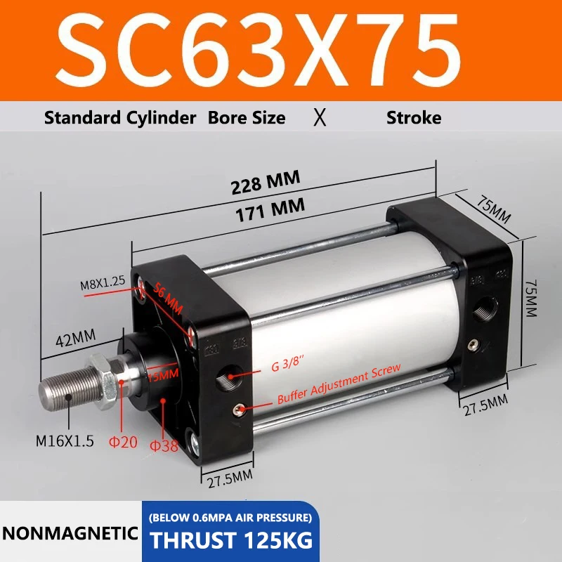 

Стандартный пневматический цилиндр ABILKEEN SC63X75, диаметр отверстия 63 мм, ход X 75 мм, стандартный воздушный цилиндр двойного действия