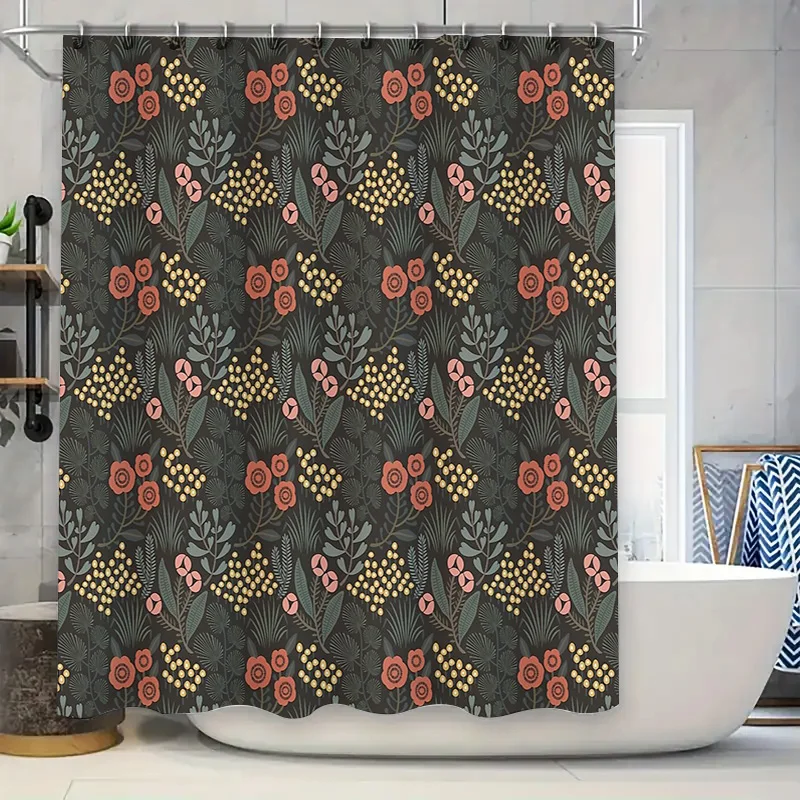 

Floral Shower Curtain Botanical Pattern Nature Plants Greenery Dark Backdrop Home Decor Bathroom Upgrade Rustic Farmhouse Style