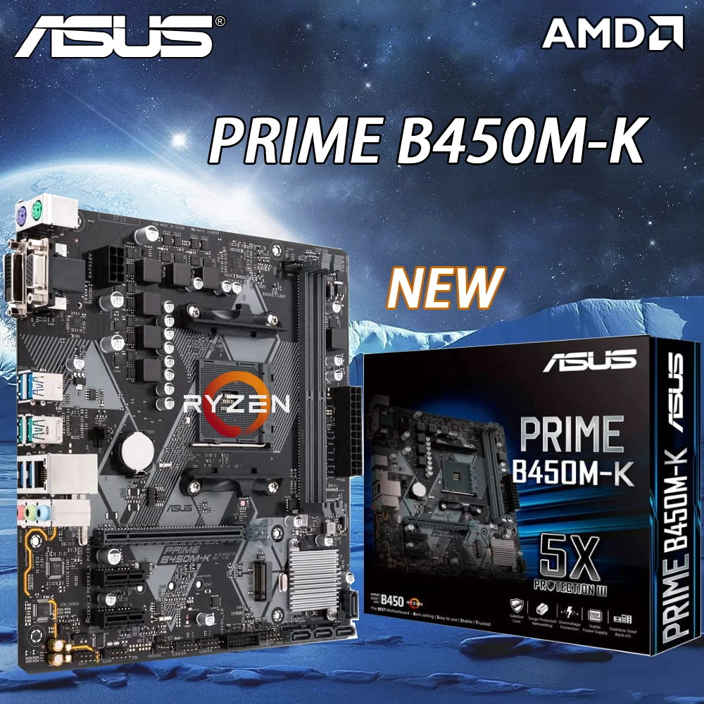 NEW ASUS B450 Motherboard PRIME B450M-K Supports Ryzen 7 1700 3700x Ryzen 5 2600 2600x 3500x 3600 5500 5600 5600G 4600G 2400G