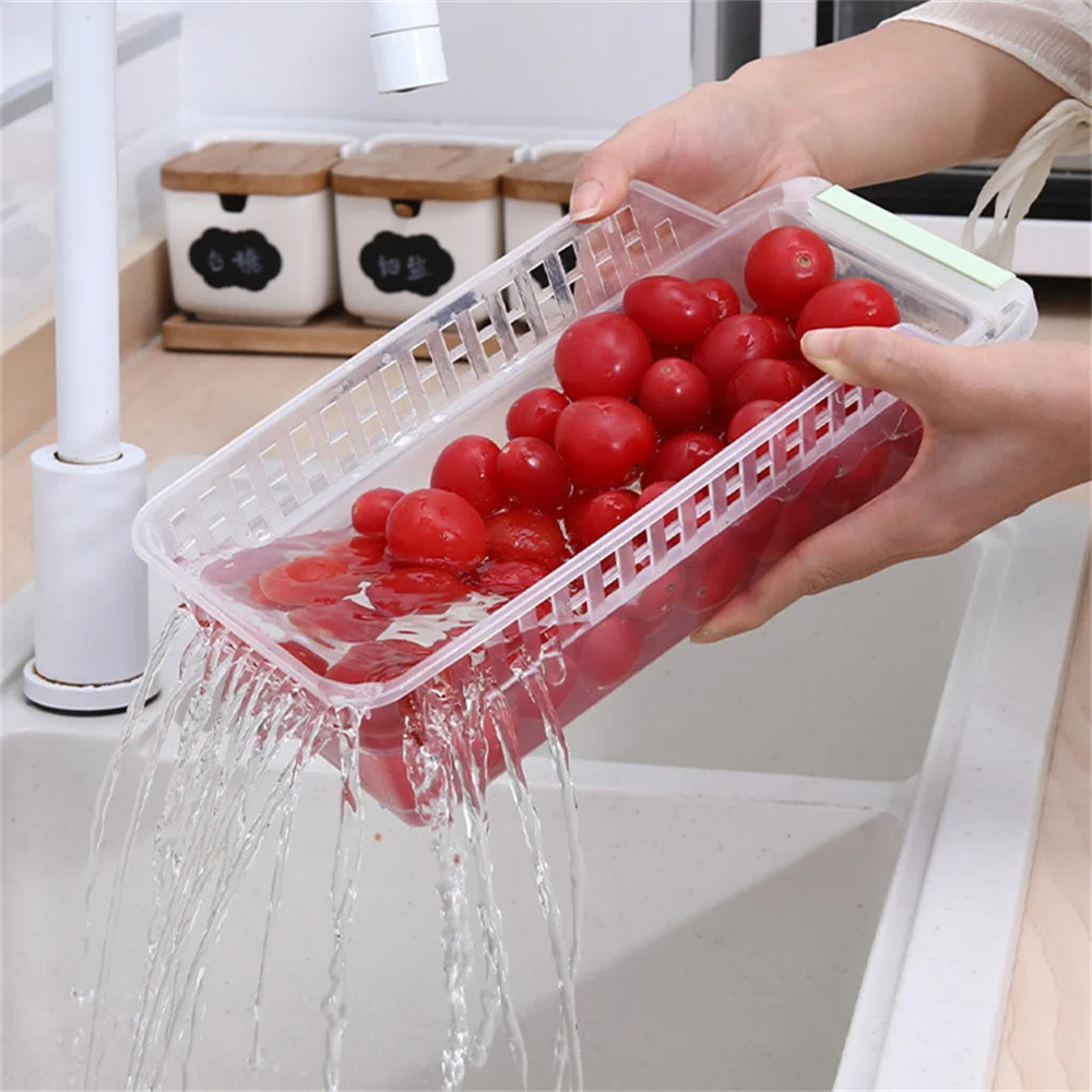 New Refrigerator Storage Box Fridge Organizer Vegetable Fruit Boxes Drain Basket Storage Containers Trays Home Kitchen Organizer