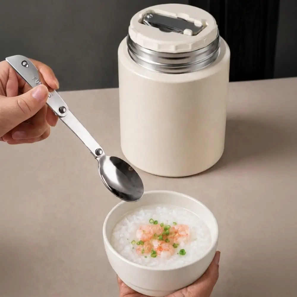 316 Stainless Steel Thermal Food Container Long-lasting Keep Cool/Warm Wide Mouth Insulated Breakfast Mug Solid Color