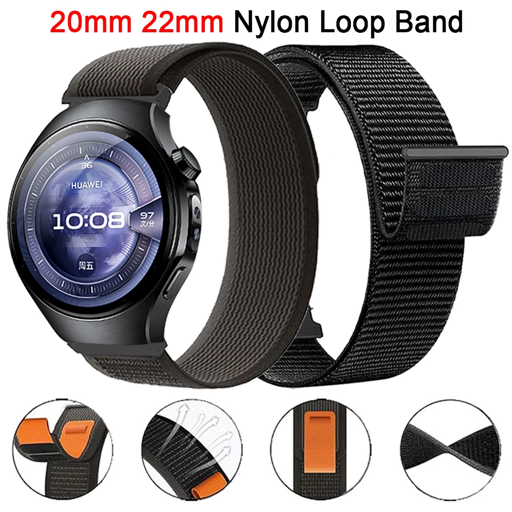 Bransoletka sportowa z nylonu 20mm 22mm do HUAWEI WATCH 5 46mm 4 GT 5 Pro GT5 GT4 Ultimate, pasek do Garmin/Amazfit, oddychający pasek