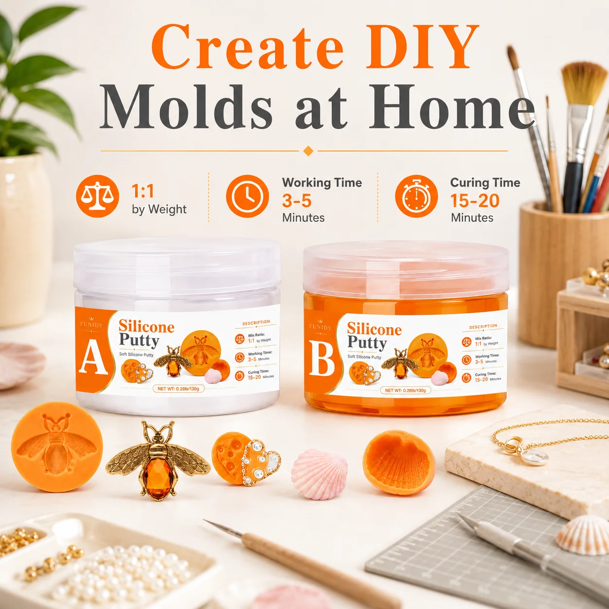 SILICONE PUTTY Making Kit, Fast Curing, Easy 1 1 Mixing Ratio, Resin Mold, Suitable for Crafts, Soap Mold And Candle Mold