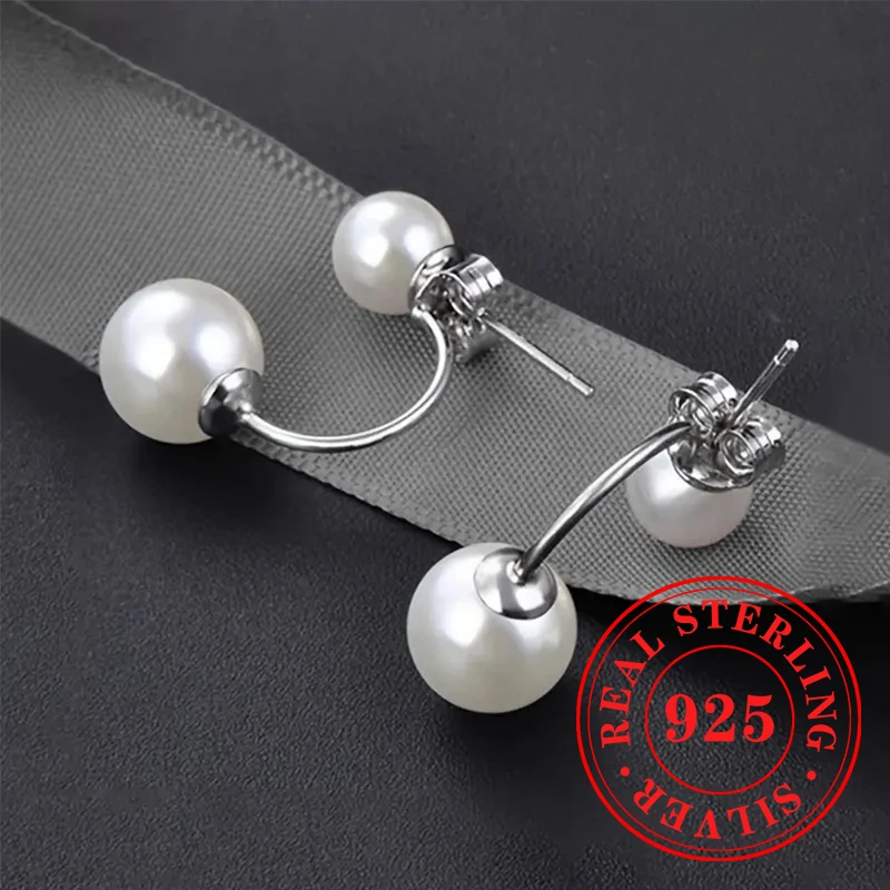 Huitan-pendientes de aro de Plata de Ley 925 con perlas de imitación para mujer, joyería de compromiso suave y elegante, accesorios bonitos