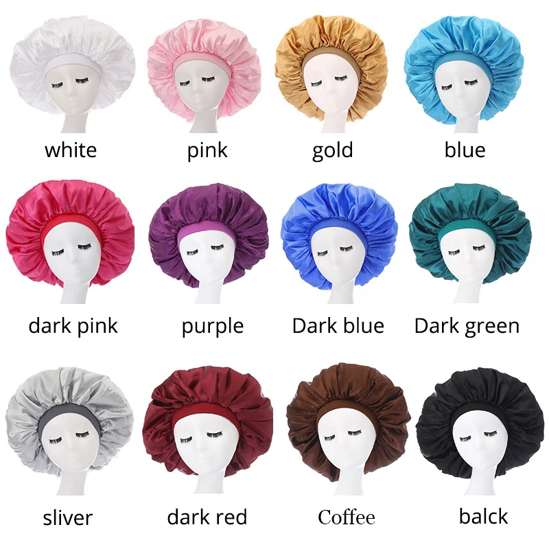 Soft Satin Sleeping Cap Salon Bonnet Night Hat Hair Loss Chemo Caps For Women Silk Hair Cap For Curly Hair With Wide Edge Band