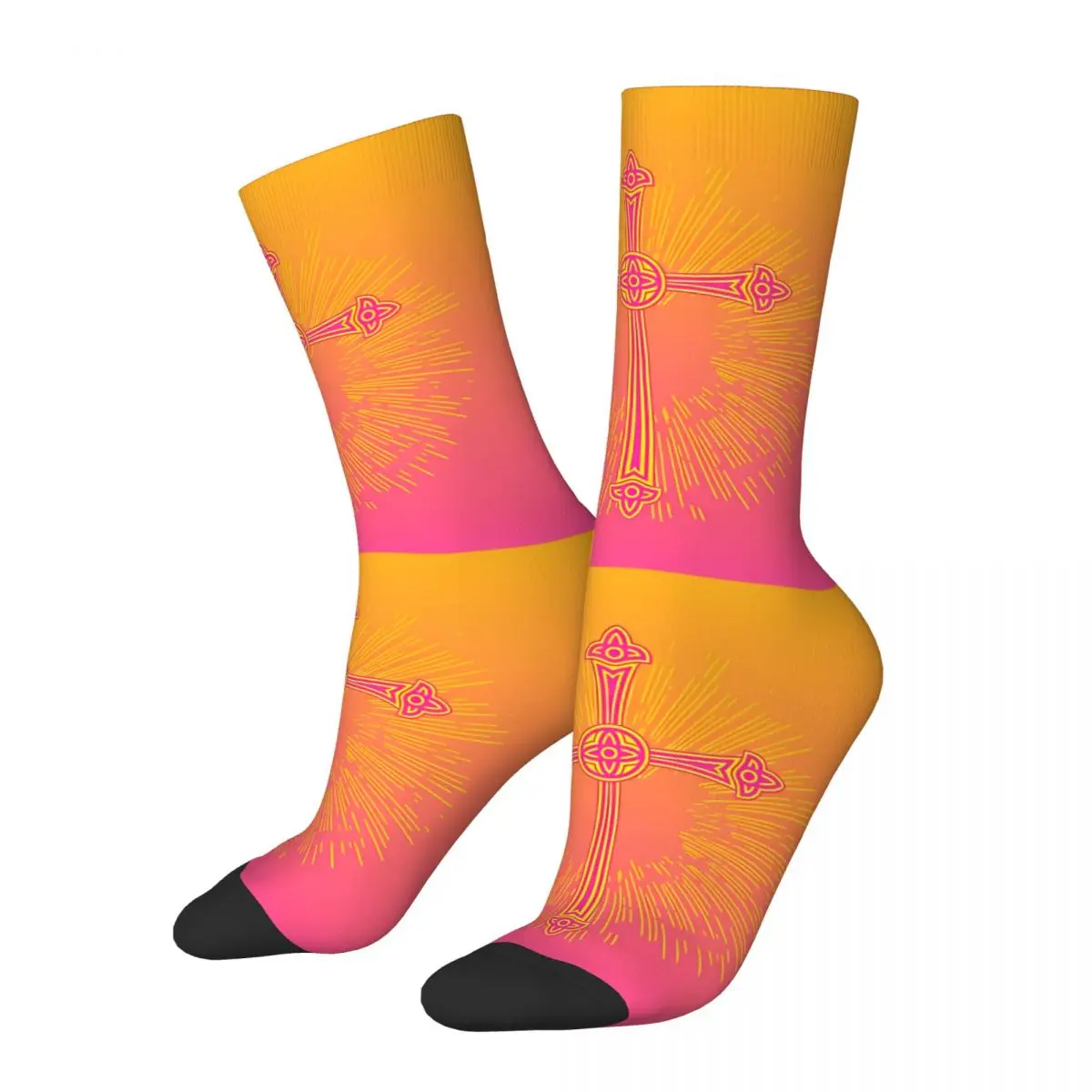 Pink And Yellow Neon Cross Cross Sock Printed Man Polyester