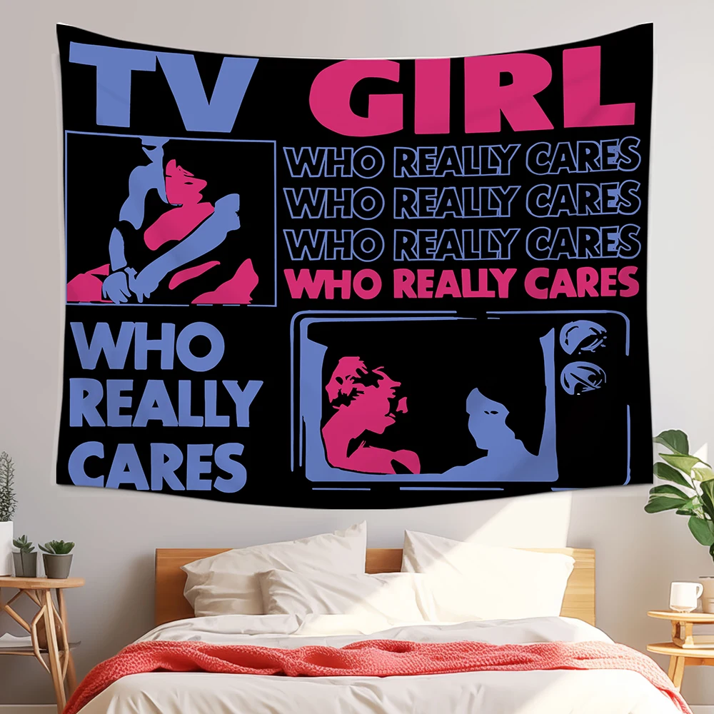 1pc Retro TV Girl "Who Really Cares" Tapestry, Indie Pop Band Aesthetic Wall Hanging, Cool Music Decor for Teens Bedroom & Dorm - view 4