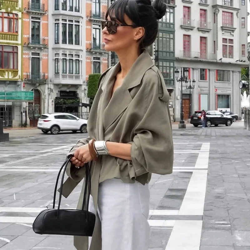 Outcoat nuevo gabardina de otoño con cordones aspecto de gama alta con elegante y versátil chaqueta con personalidad de abrigo europeo americano