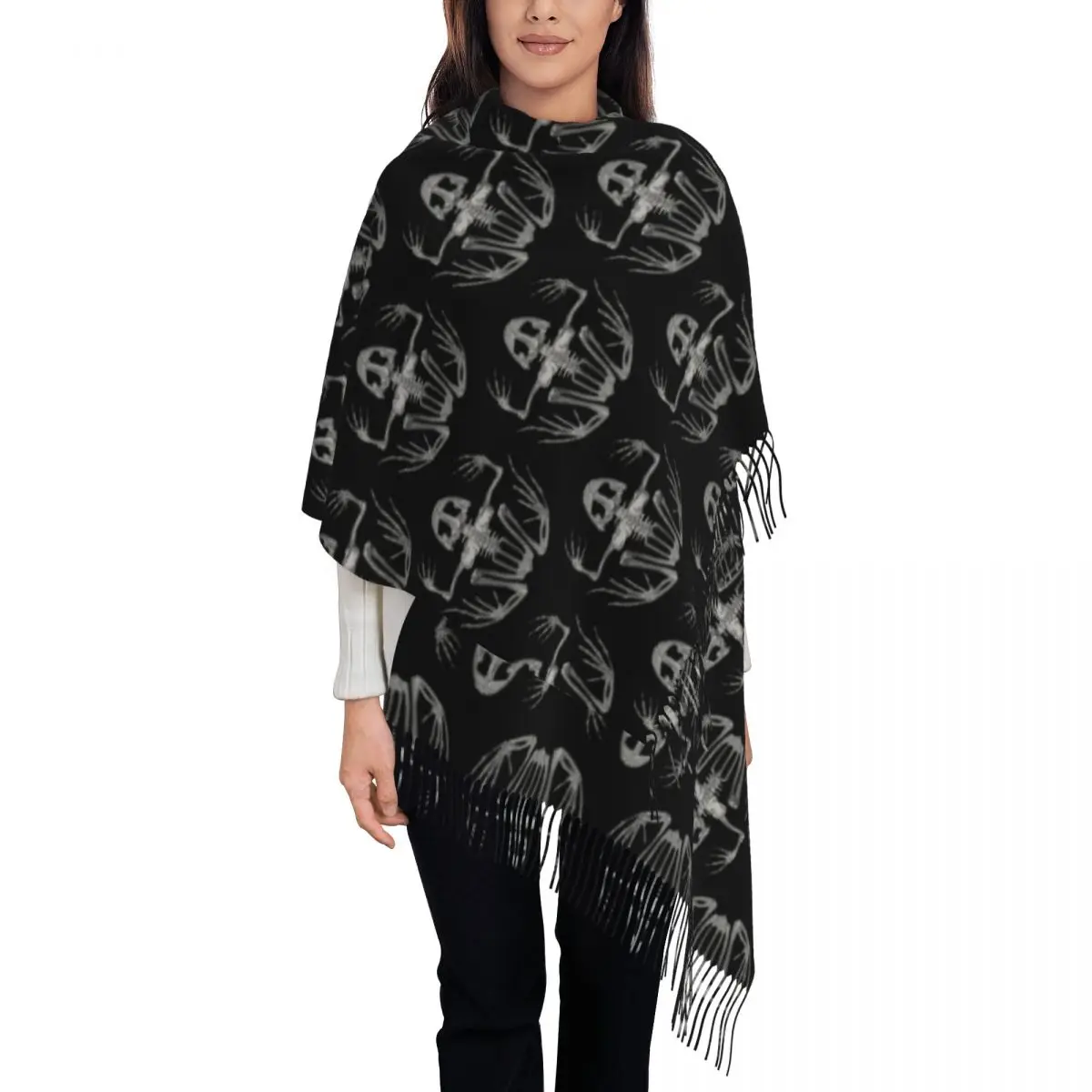 Frog Skeleton Scarf Tassel Scarves Women Soft Warm Shawls and Wraps Long Fall Winter Shawl Wrap