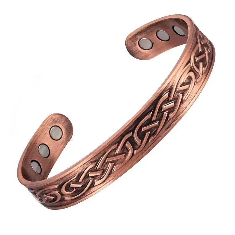 European and American Retro Water Ripple Magnetic Antique Red Copper Popular Opening Adjustable Magnet Energy Bracelet