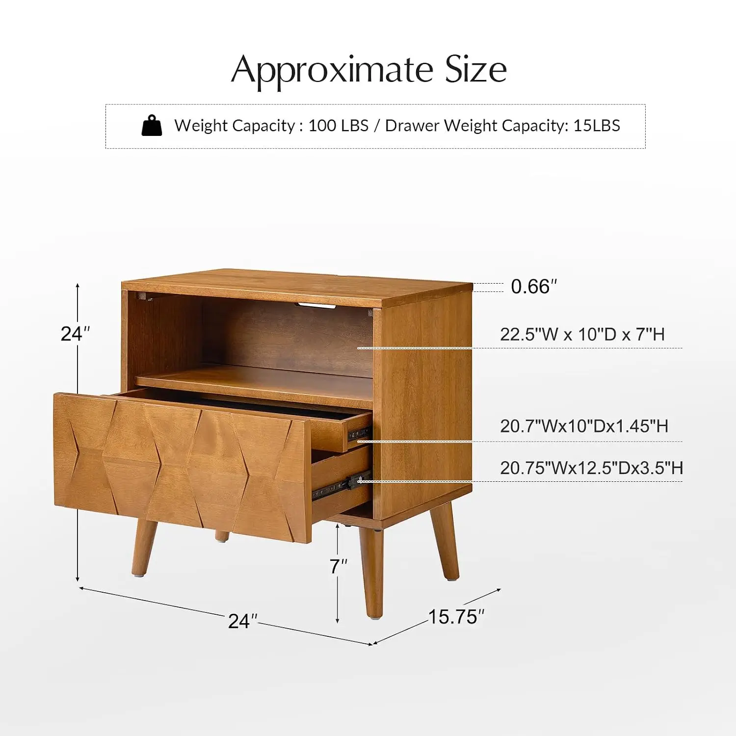 Mid Century Modern Nightstand with Solid Wood Legs & Charging Station, Geometric Pattern Set of 2, Customized
