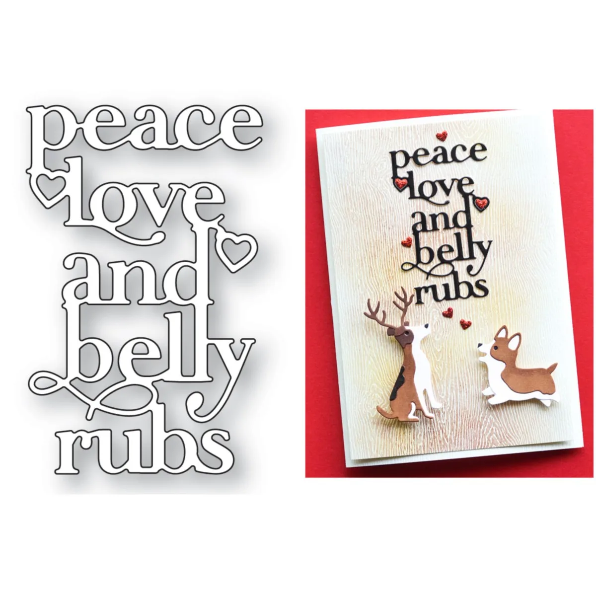 

New Peace Love and Belly Rubs Metal Cutting Dies Scrapbook Diary Decoration Embossing Cut Template DIY Make Card Album 2024