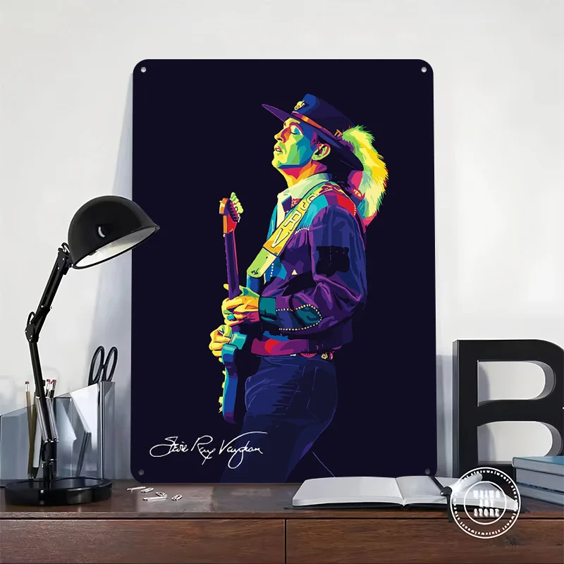 Stevie Ray Vaughan Pop Art Portrait Personalized 3D Textured Metal Poster Wall Art Tinplate Sign for Office Decor Room Wand Deko
