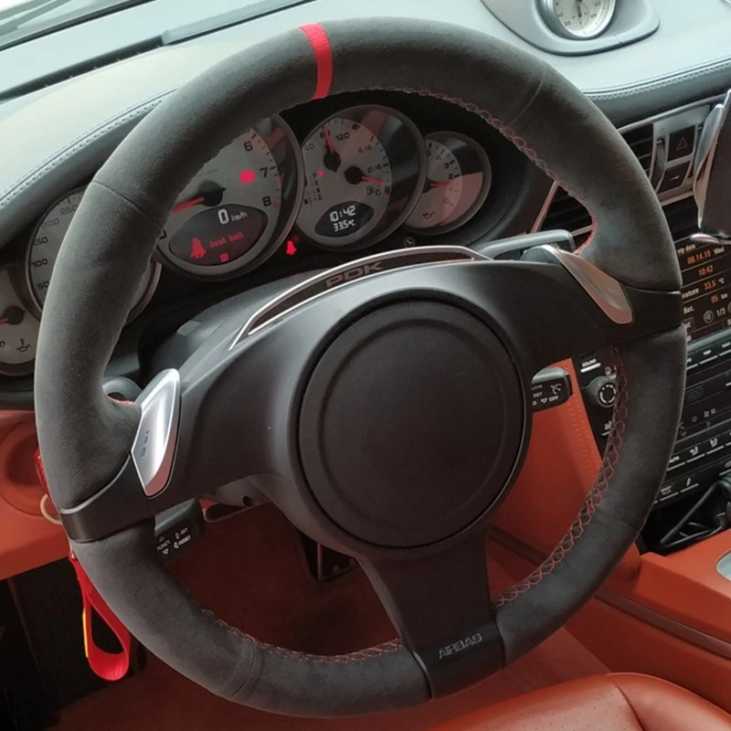 Pokrowiec na kierownicę samochodową Pleciona antypoślizgowa skóra zamszowa do Porsche Cayenne Panamera 2010 2011 2012 Auto Akcesoria wewnętrzne