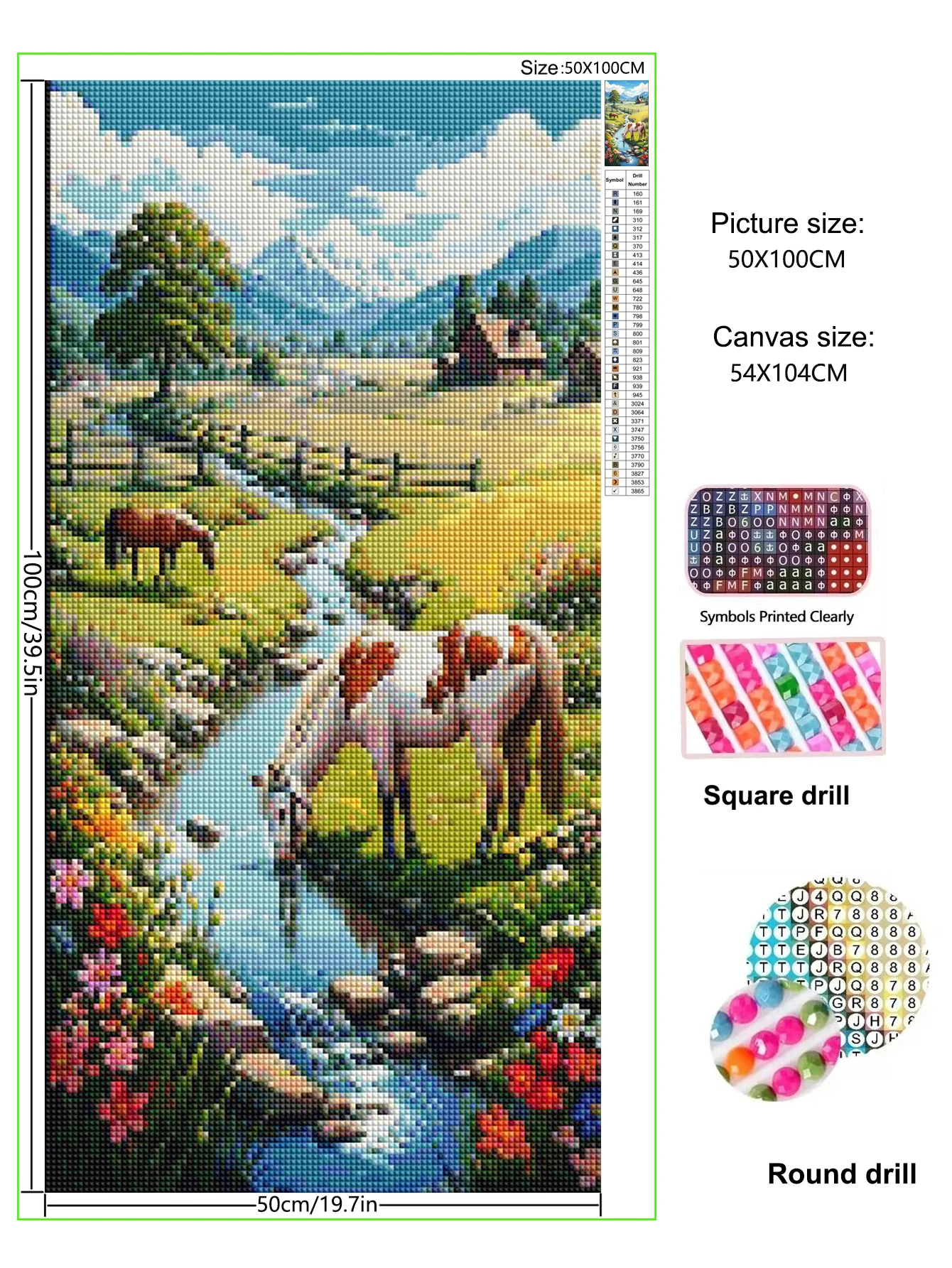 Diamond Painting Scenery Horse Flower 5D DIY Diamond Embroidery Grassland, creek Full Square/round Rhinestone Of Picture decor