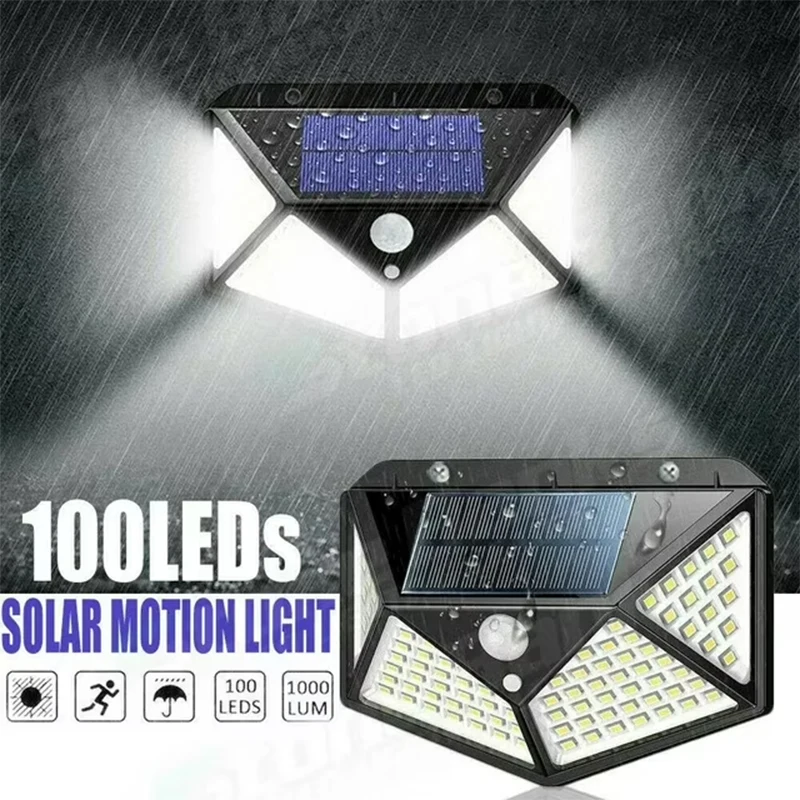 

Solar Lights Outdoor 4 Pack, 100LED/3 Modes 270° Lighting Angle Motion Sensor Security Light, IP65 Waterproof Wall Lamp