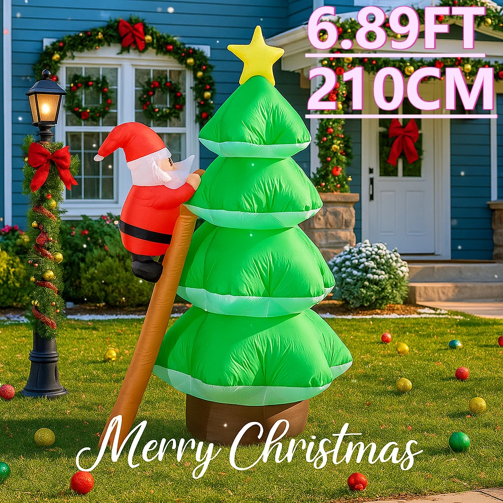 6.89FT عيد الميلاد LED ساحة ديكور نفخ سانتا كلوز تسلق شجرة عيد الميلاد ديكور المنزل لعبة الهدايا الحلي لوازم عيد الميلاد عطلة