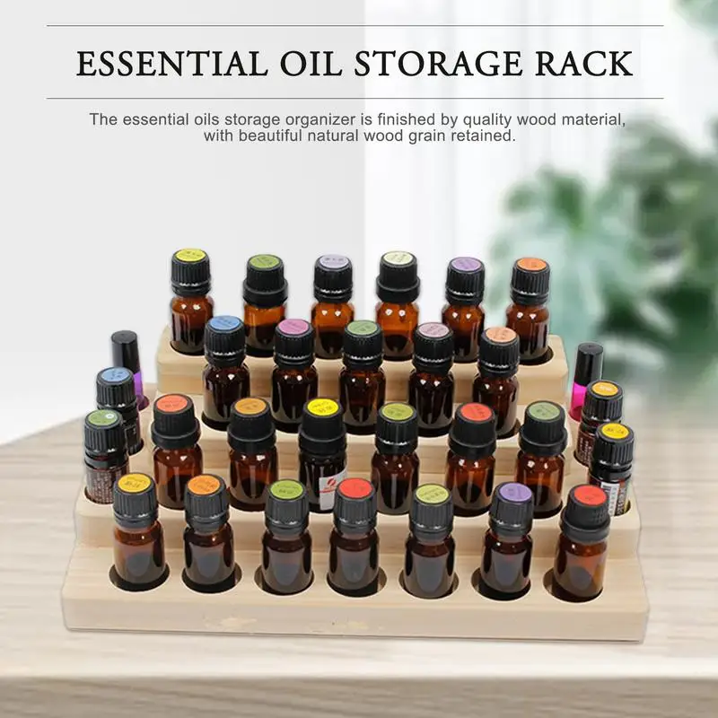 30 Slots Desktop Storage Rack Stepped 4-Layer Wooden Essential Oil Storage Box Solid Wood Shelf Storage Organizer Display Stand