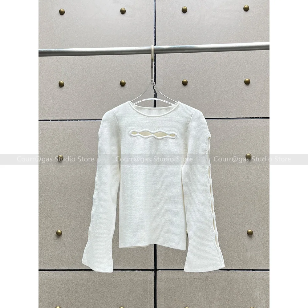 

Niche Fashion Sexy Bustless Cutout Opening Long Sleeve Knit Top 2024 Autumn and Winter New