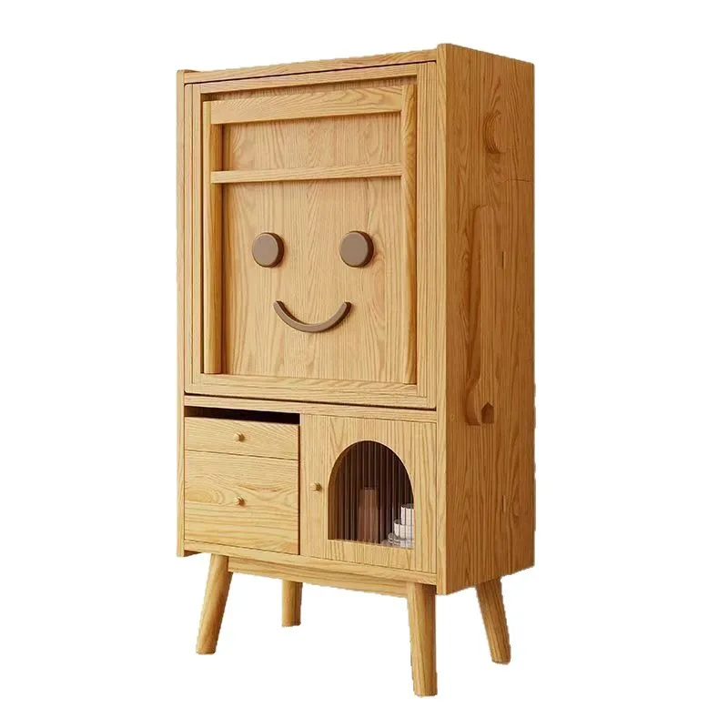 

table and chairs retractable storage solid wood rectangular small apartment eating table cream side cabinet integrated