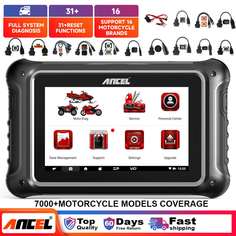 

ANCEL MT700 OBD2 Диагностический инструмент для мотоциклов, считыватель всех системных кодов ABS Oil 31, сброс кодирования ЭБУ, активный тест, сканер для мотоциклов