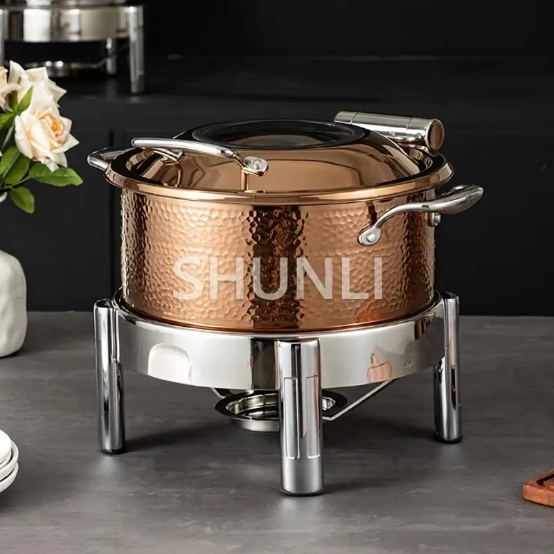 304 Stainless Steel Buffet Stove Food Catering Commercial Insulation Stove Hydraulic Lid Hammered Chafing Dish