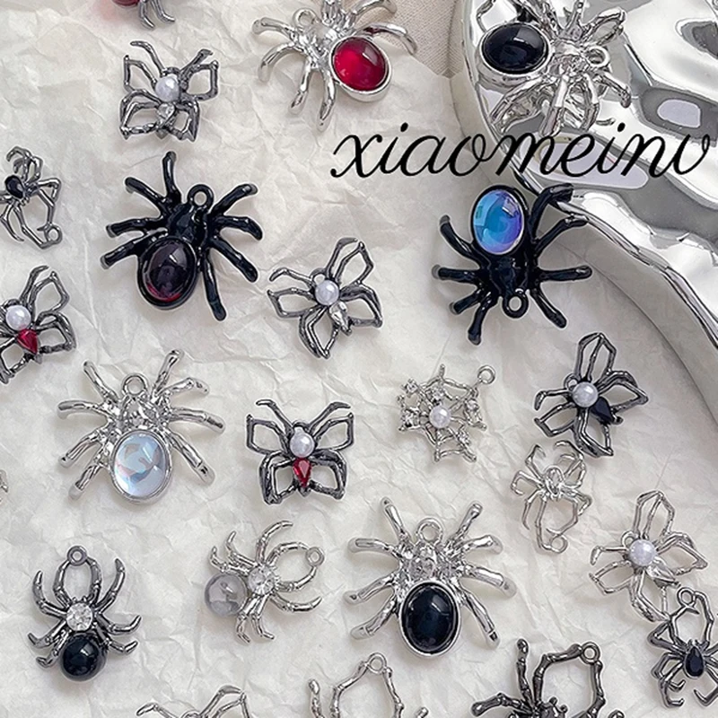 

6pcs Dark Alloy Halloween Zircon Bat Spider Pendant Diy Handmade Accessory Material Charms