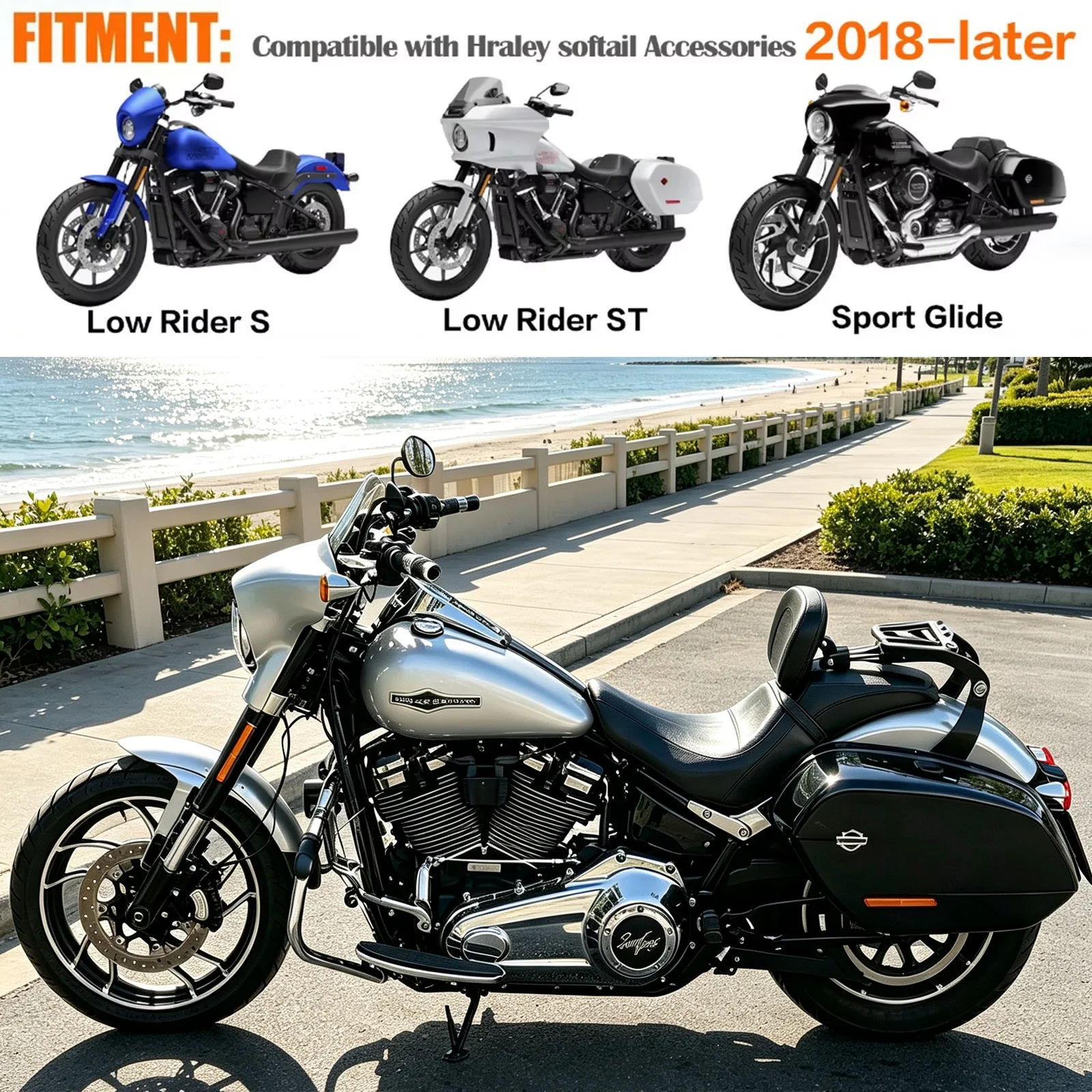 For Harley Low Rider ST FXLRST 117 Sport Glide 107 FLSB 2018-2026 Quick Release Motorcycle Backrest Driver Passenger Sissy bar