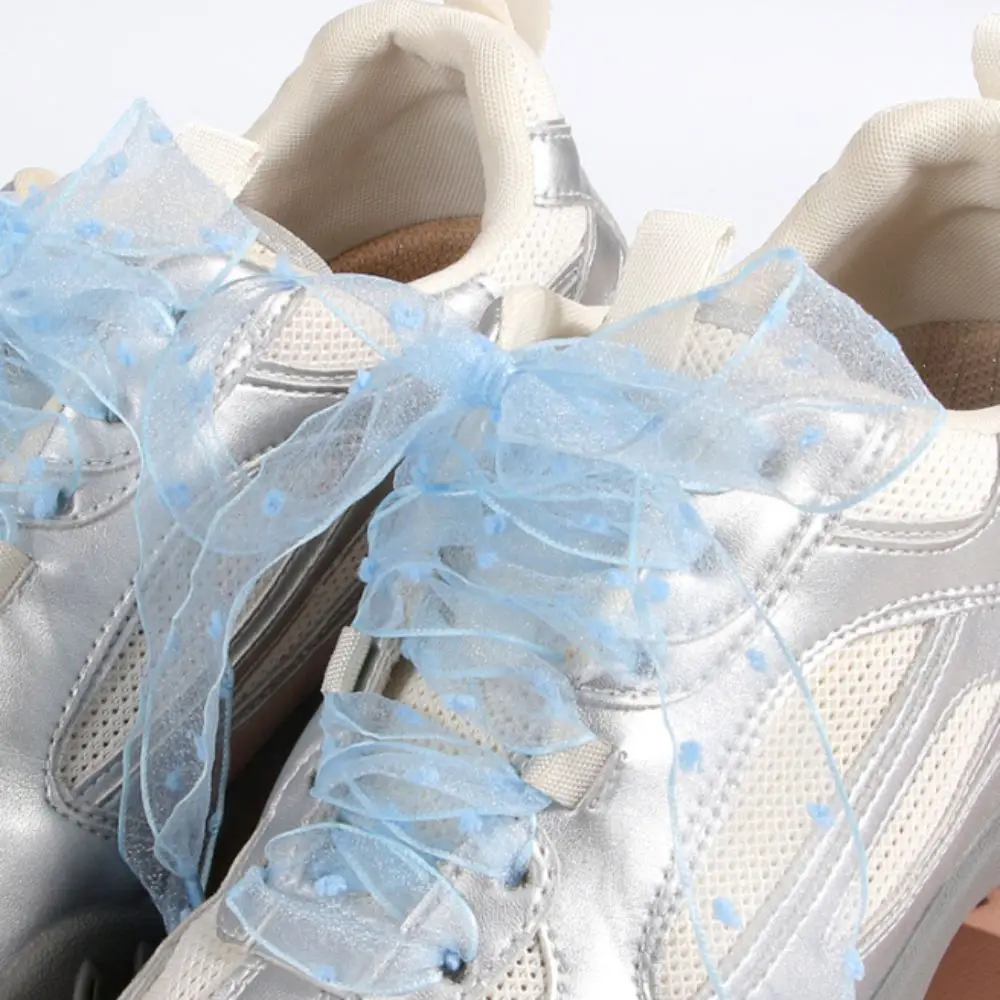 1Pair Transparent Sheer Organza Bow Shoelaces 2.5cm Width Chiffon Organza Shoe Laces 120cm Length Replacement Laces
