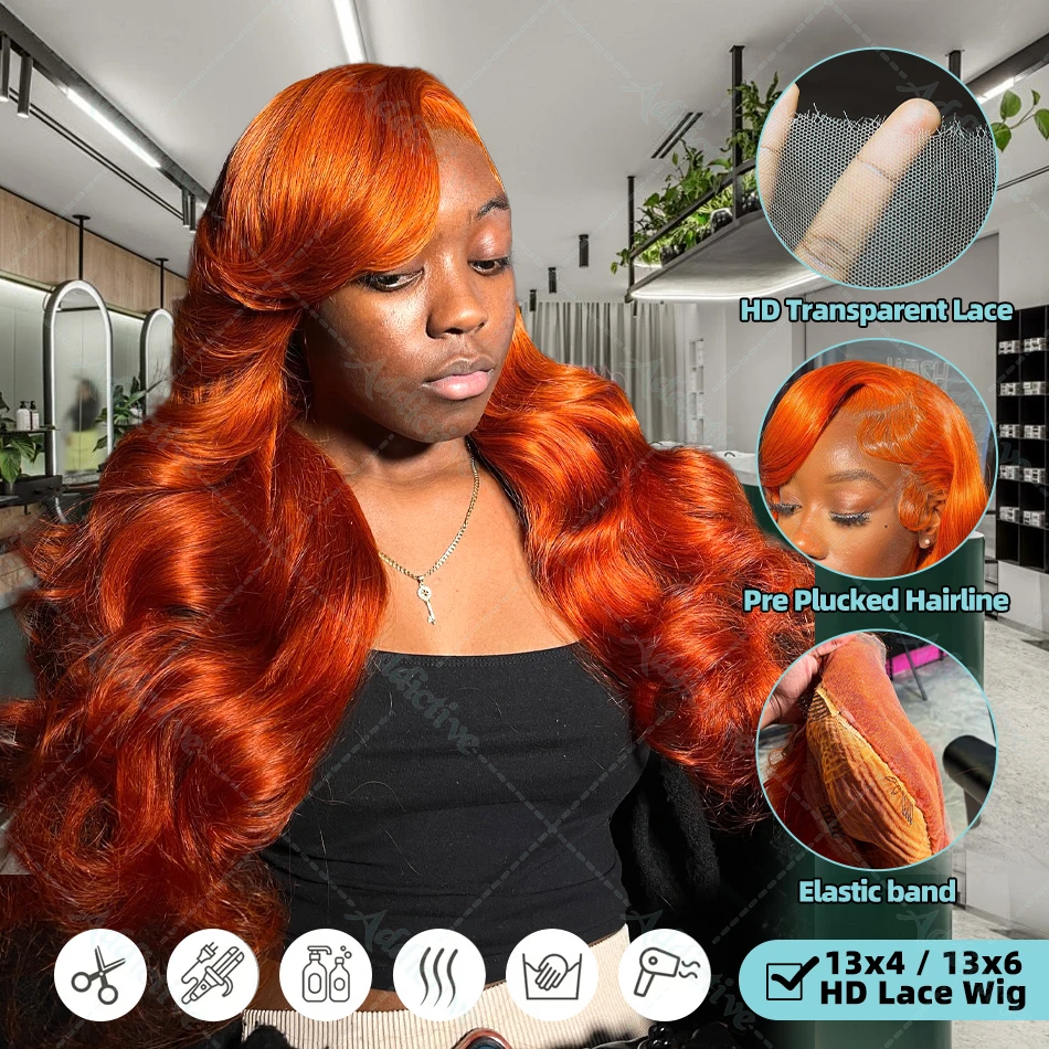 30 38 Inch Body Wave Ginger Orange 13x6 HD Lace Front Wigs 250 Density Colored Preplucked Wig 13x4 Lace Frontal Wigs For Women