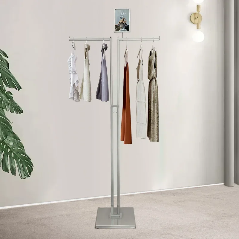 Stainless steel simple mid-island rack floor-to-ceiling balcony telescopic indoor outdoor travel stall single rod hanging clothe