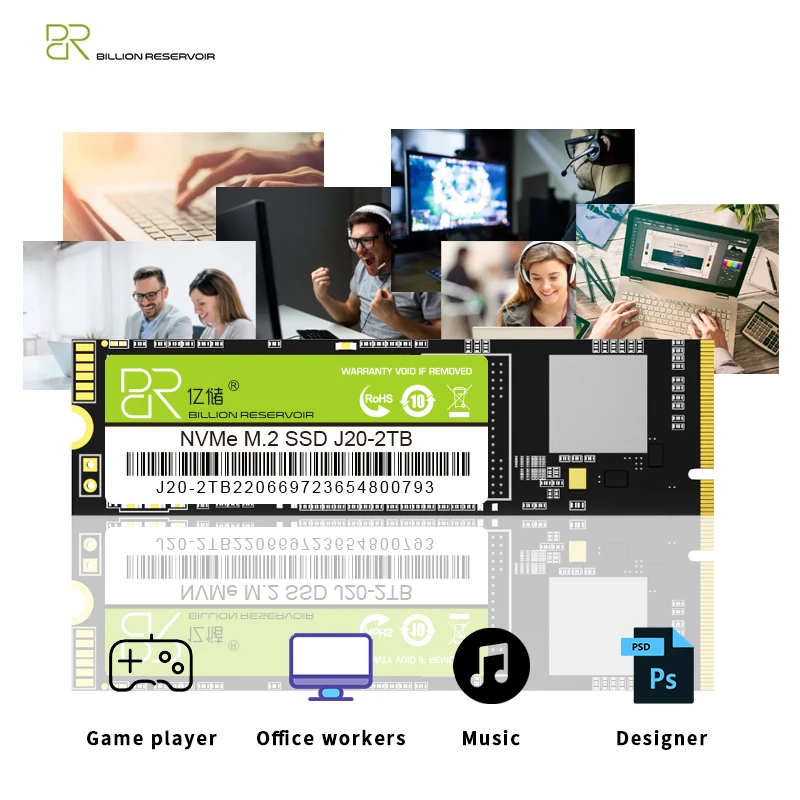 BR M.2 SSD 1 تيرا بايت محرك الحالة الصلبة 2280 M.2 NVMe SSD Drive PCIe Gen3 * 4 قرص صلب داخلي HDD لأجهزة الكمبيوتر المحمول المكتبية
