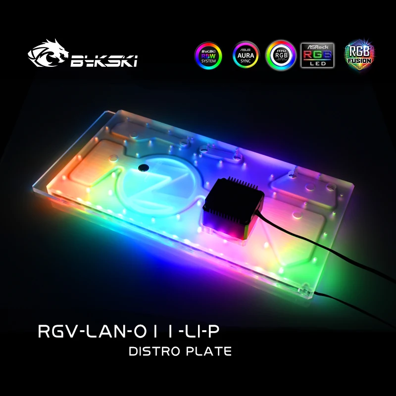 Bykski Distro Plate For Lian Li PC-O11 Dynamic - Front Panel - PMMA w/ Pump + w/ 5v Addressable RGB / RGV-LAN-O11-LI-P