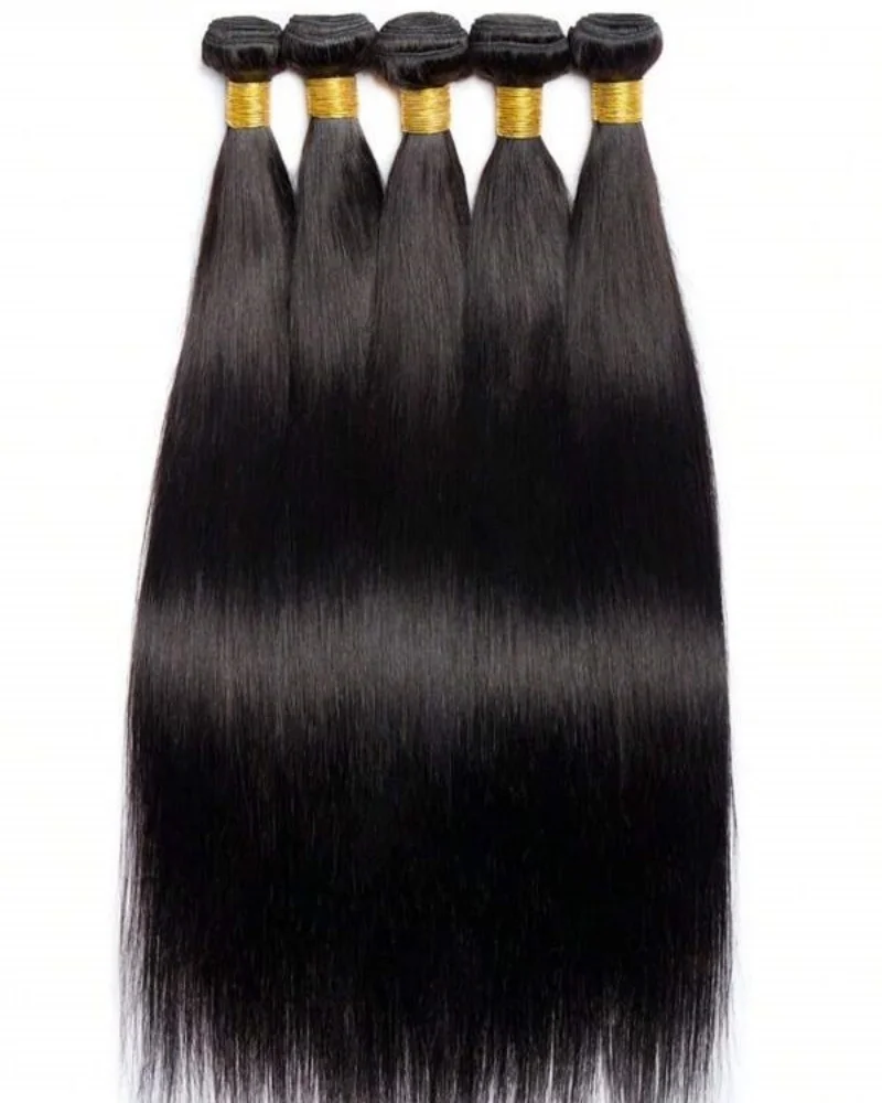 3/4 szt. Długie, proste pasma włosów 14-32 cale, doczepiane włosy naturalnego czarnego koloru, ludzkie włosy w pasmach dla kobiet, naturalny czarny kolor.