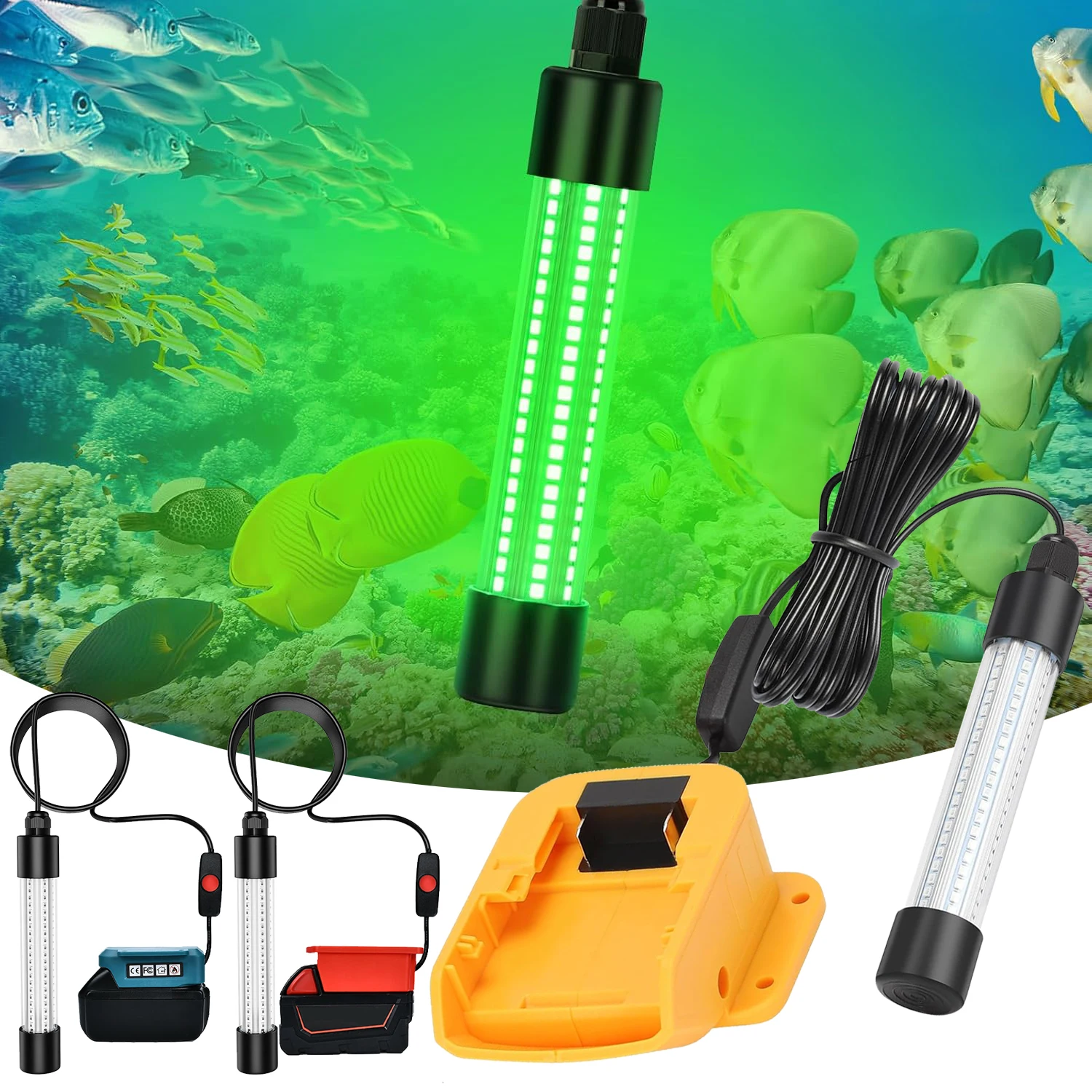 Underwater Green Fishing Light Compatible with De-Walt LED Green Light for Fishing, 13W 1300 Lumens IP68 Rated Submersible Light