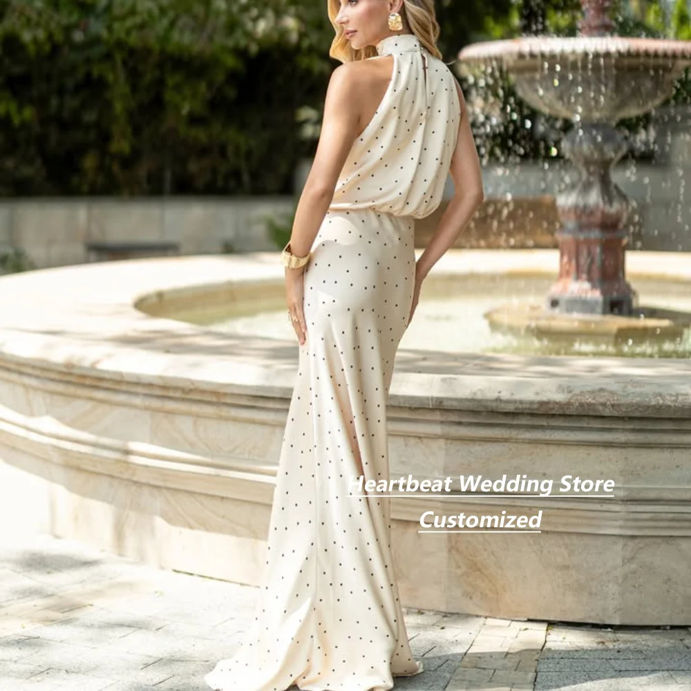 Customized Ivory White Polka Jersey Dot Mother Of The Bride Gown Halter Sleeveless Mermaid Slit Formal Wedding Guest Dress
