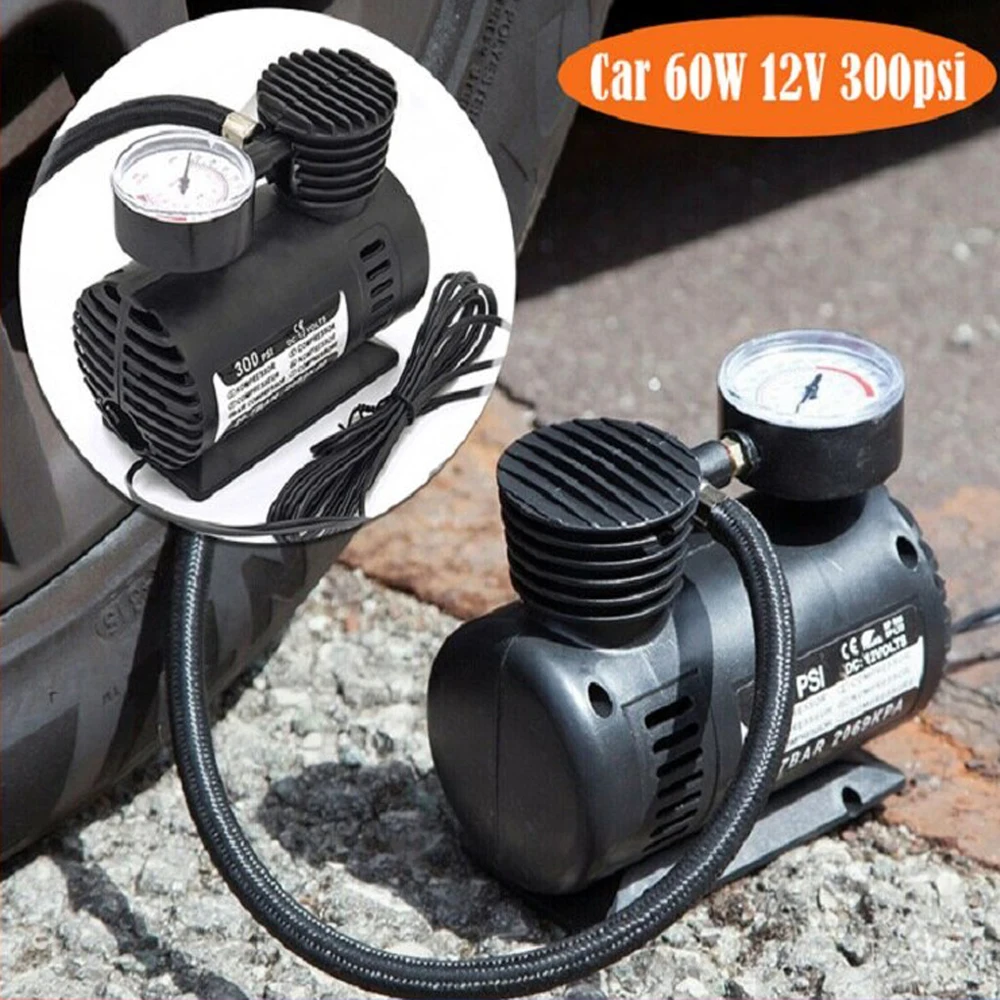 

60W 12V 300psi Car Mini Air Compressor Pump Car Tire Inflator Pump Mini Compressor Air C300 Inflator Pump Tire Cigarette Lighter