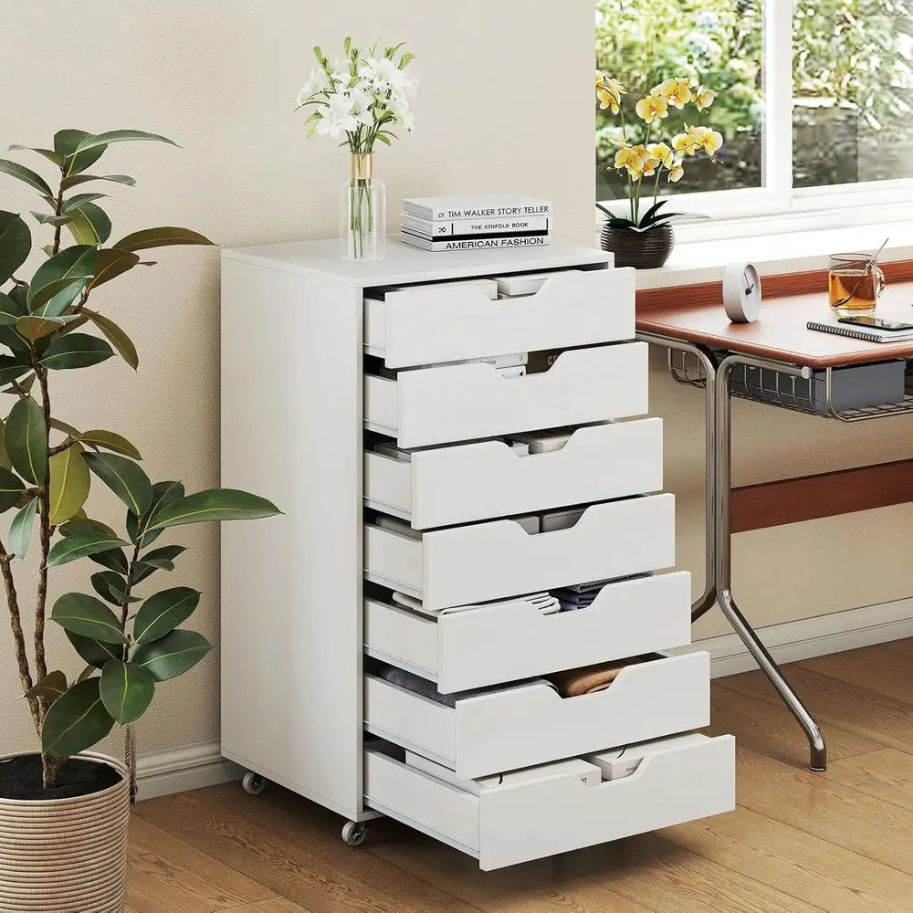 

16 Deep Mobile Office Lateral File Cabinet with Lockable Wheels, White