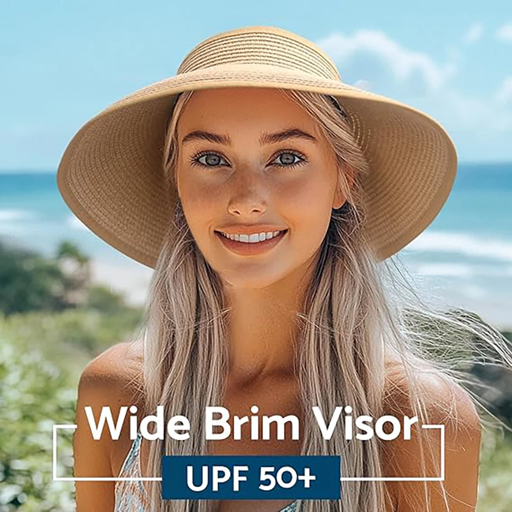 Sun Hats for Women Wide Brim Roll-Up Beach Ponytail Hat  display picture 1