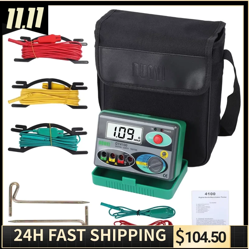 

Digital Earth Ground Resistance Tester,0-2000 ohm Meter Earth Resistance Tester,Overload Protection AC Ground Voltage Meter