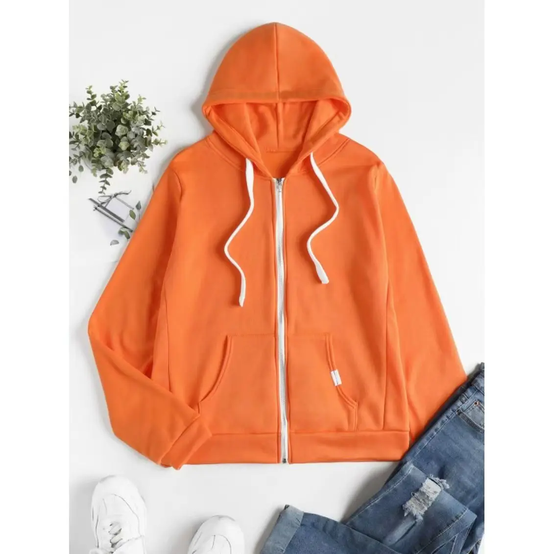 2025 Spring/Autumn New Women Fashion Sports Hoodie with Drawstring Zipper Pocket and Label Solid Color Outdoor Running Clothing