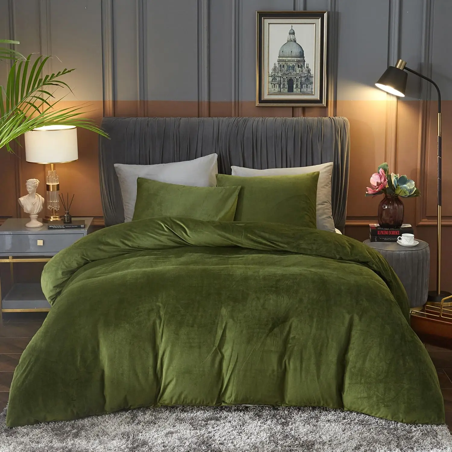 

Queen Velvet Duvet Cover Set in Sage Green, Ultra Soft and Breathable with Zipper Closure and Corner Ties