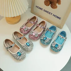 Little Girl Leather Shoes Spring Autumn Luxury Rhinestone Children's Flats Fashion Sequins Kids Causal Princess Ballet Shoes